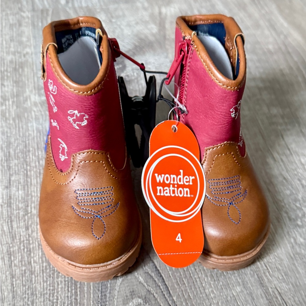NEW Wonder Nation Kids' Brown and Pink Boots (Size 4)